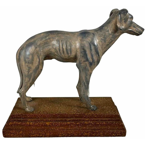 Art Deco Style Bronzed Statue Sculpture Whippet Greyhound Dog on Base - Picture 8 of 10